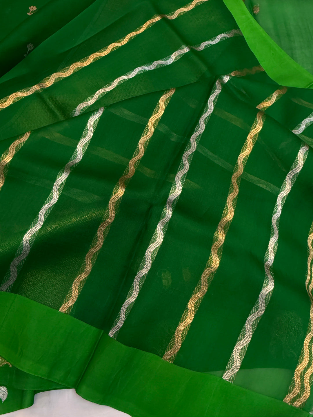 Green Pure Kora Silk Handloom Banarasi Saree