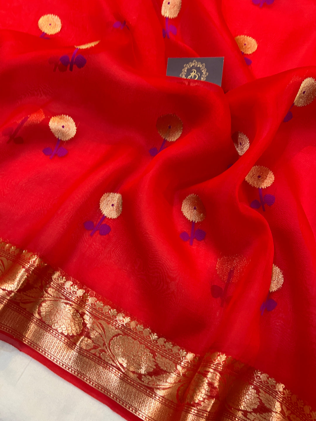 Red Pure Kora Silk Handloom Banarasi Saree