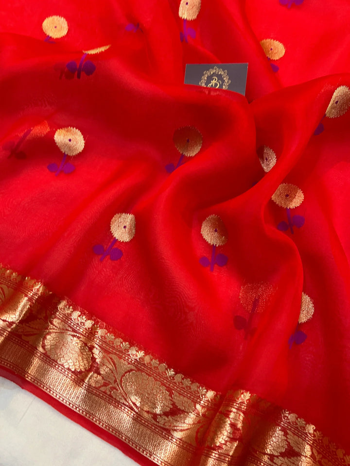 Red Pure Kora Silk Handloom Banarasi Saree