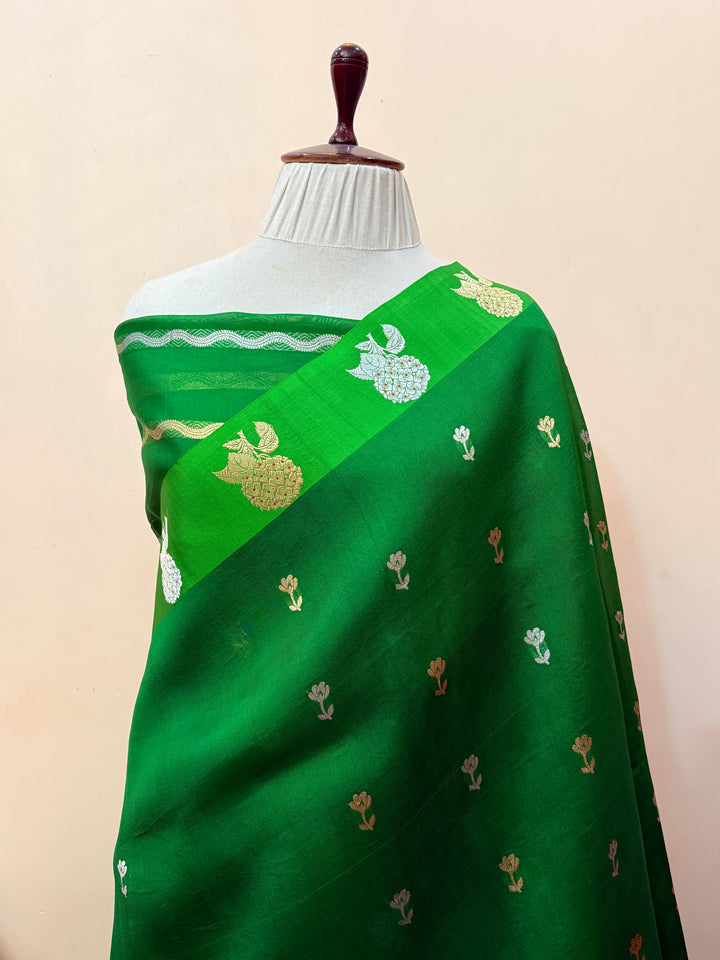 Green Pure Kora Silk Handloom Banarasi Saree