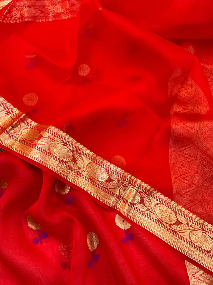 Red Pure Kora Silk Handloom Banarasi Saree
