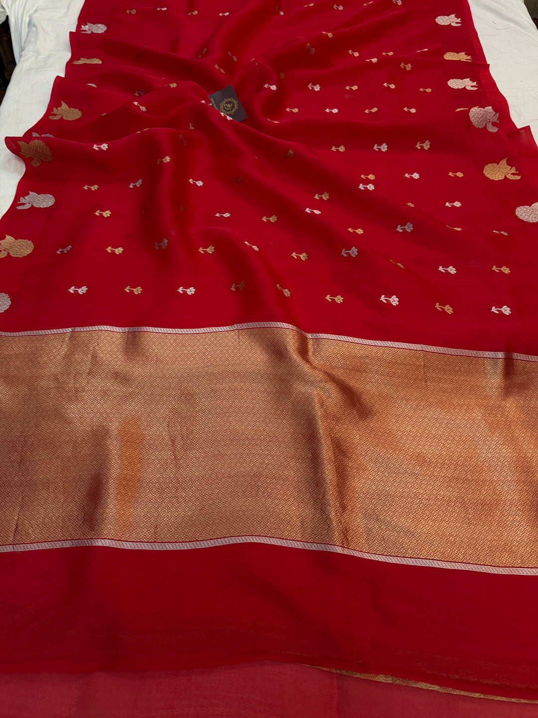 Red Pure Kora Silk Handloom Banarasi Saree
