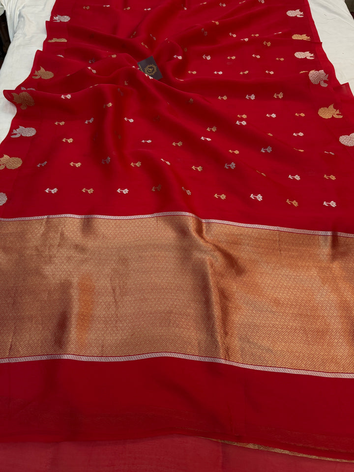Red Pure Kora Silk Handloom Banarasi Saree