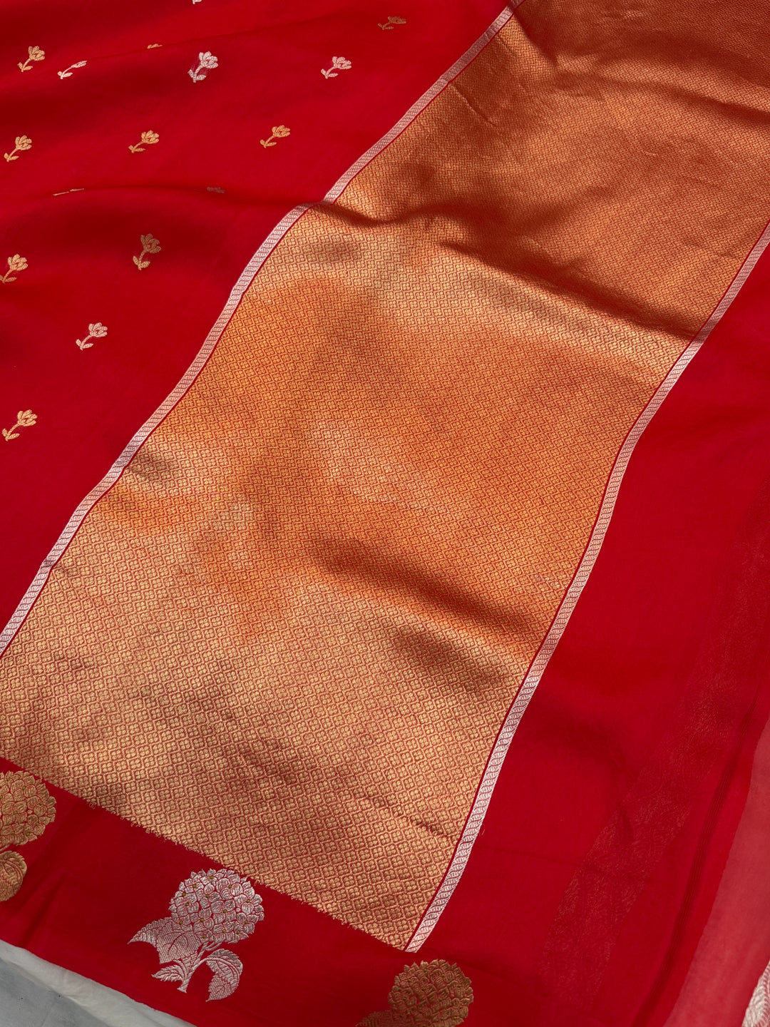 Red Pure Kora Silk Handloom Banarasi Saree