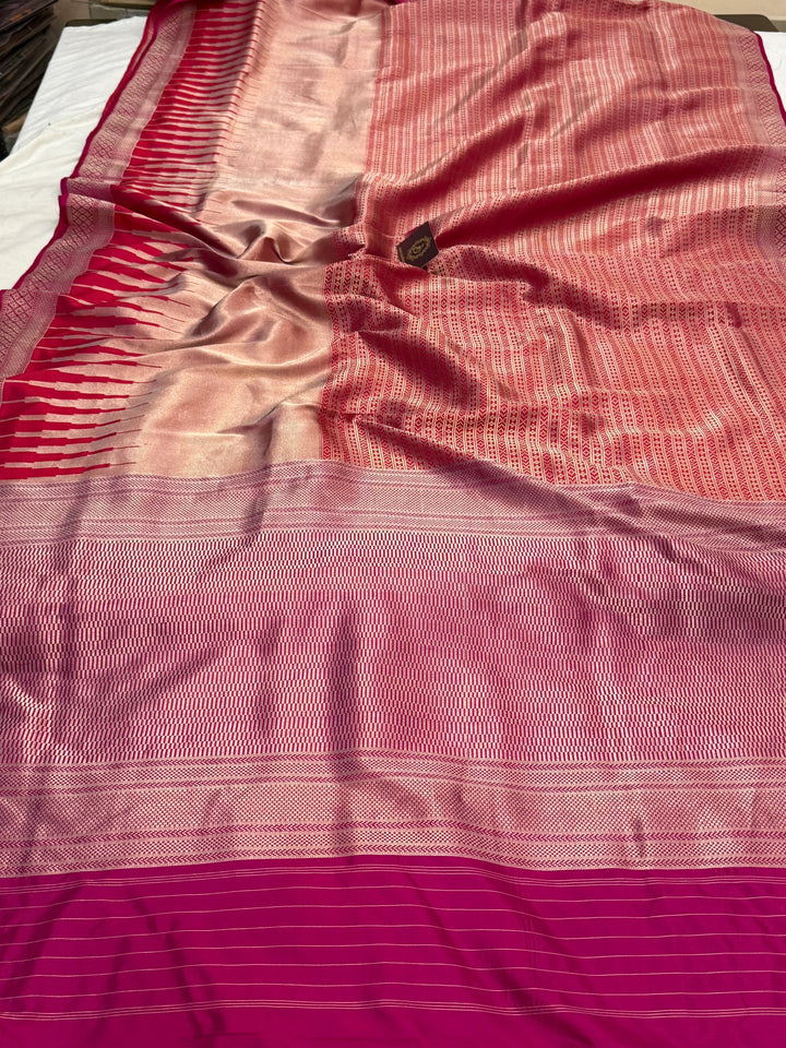 Redish Pink Pure Katan silk Handloom Banarasi Saree