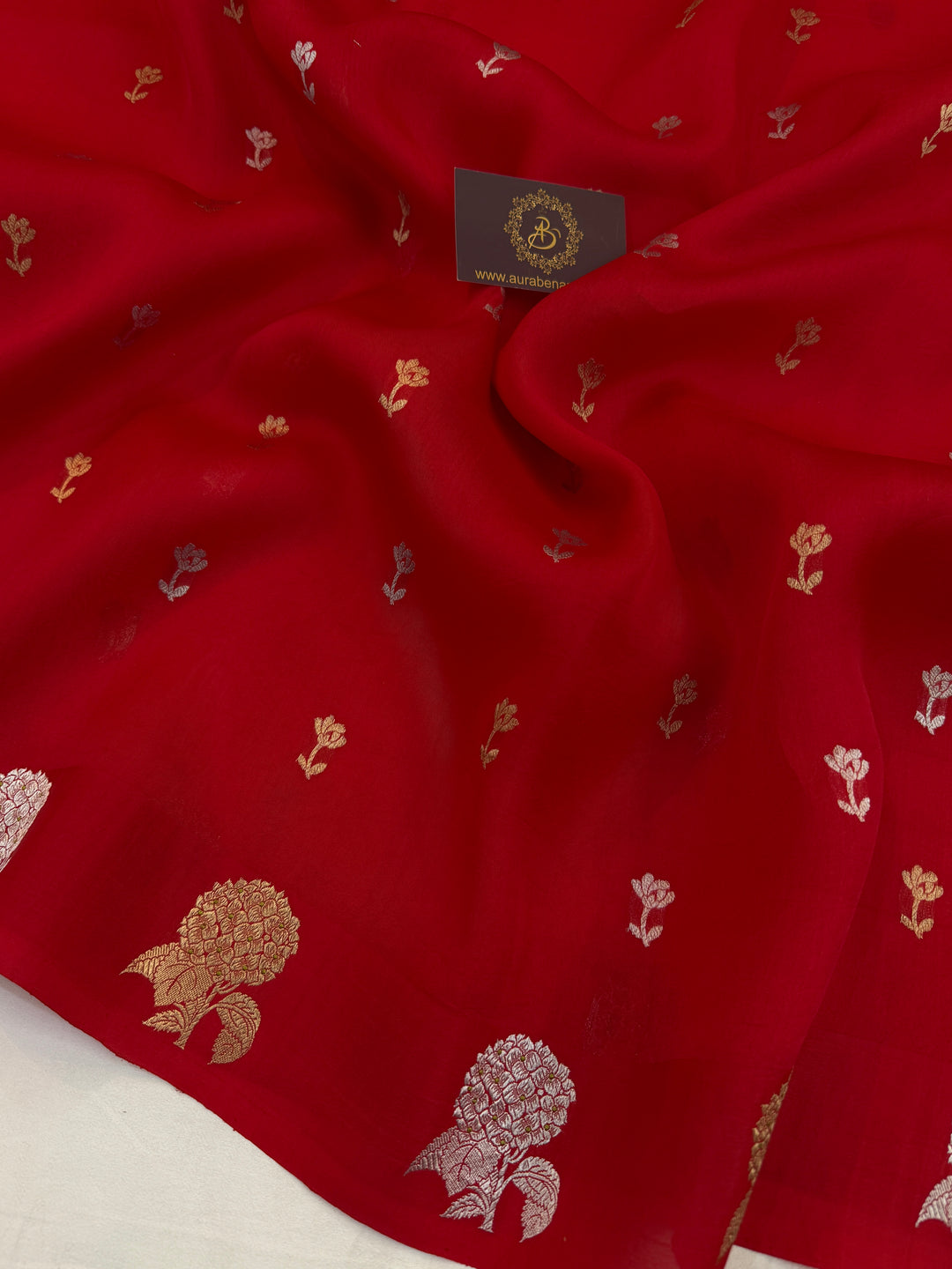 Red Pure Kora Silk Handloom Banarasi Saree