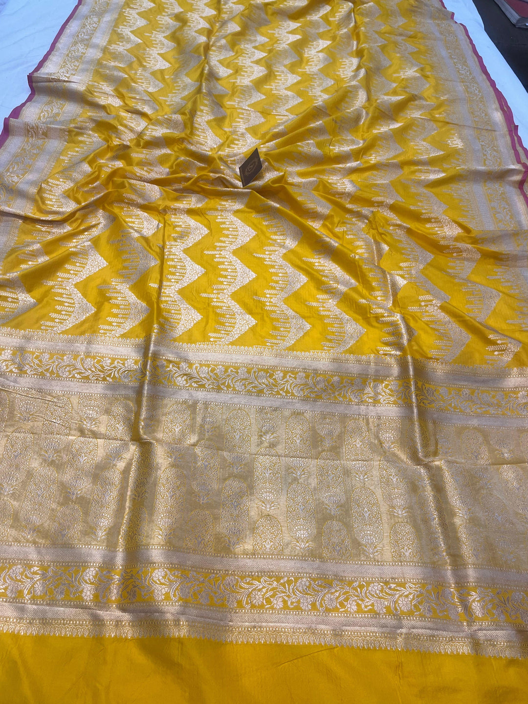 Yellow Pure Banarasi Handloom Katan Silk Saree - Aura Benaras