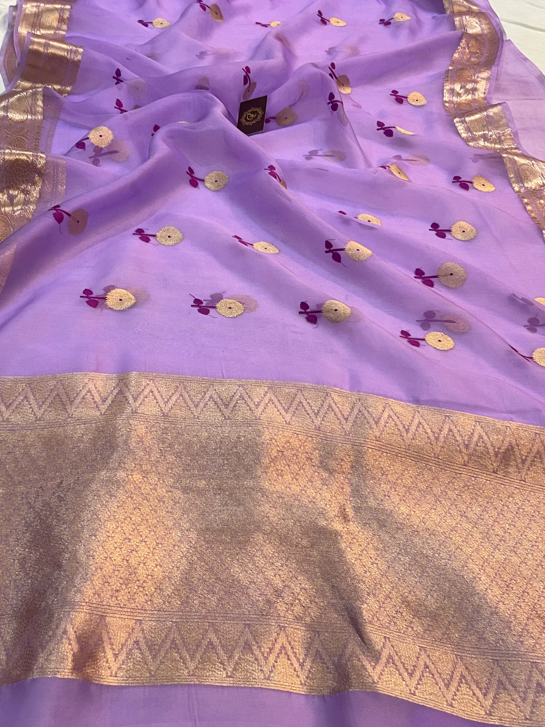Lavender Pure Kora Silk Handloom Banarasi Saree