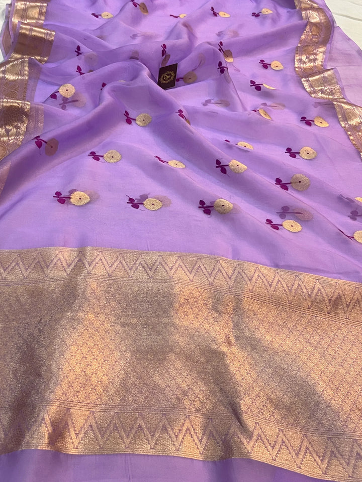 Lavender Pure Kora Silk Handloom Banarasi Saree