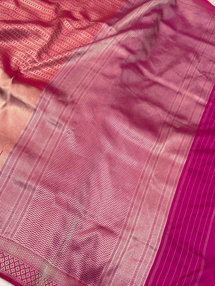 Redish Pink Pure Katan silk Handloom Banarasi Saree
