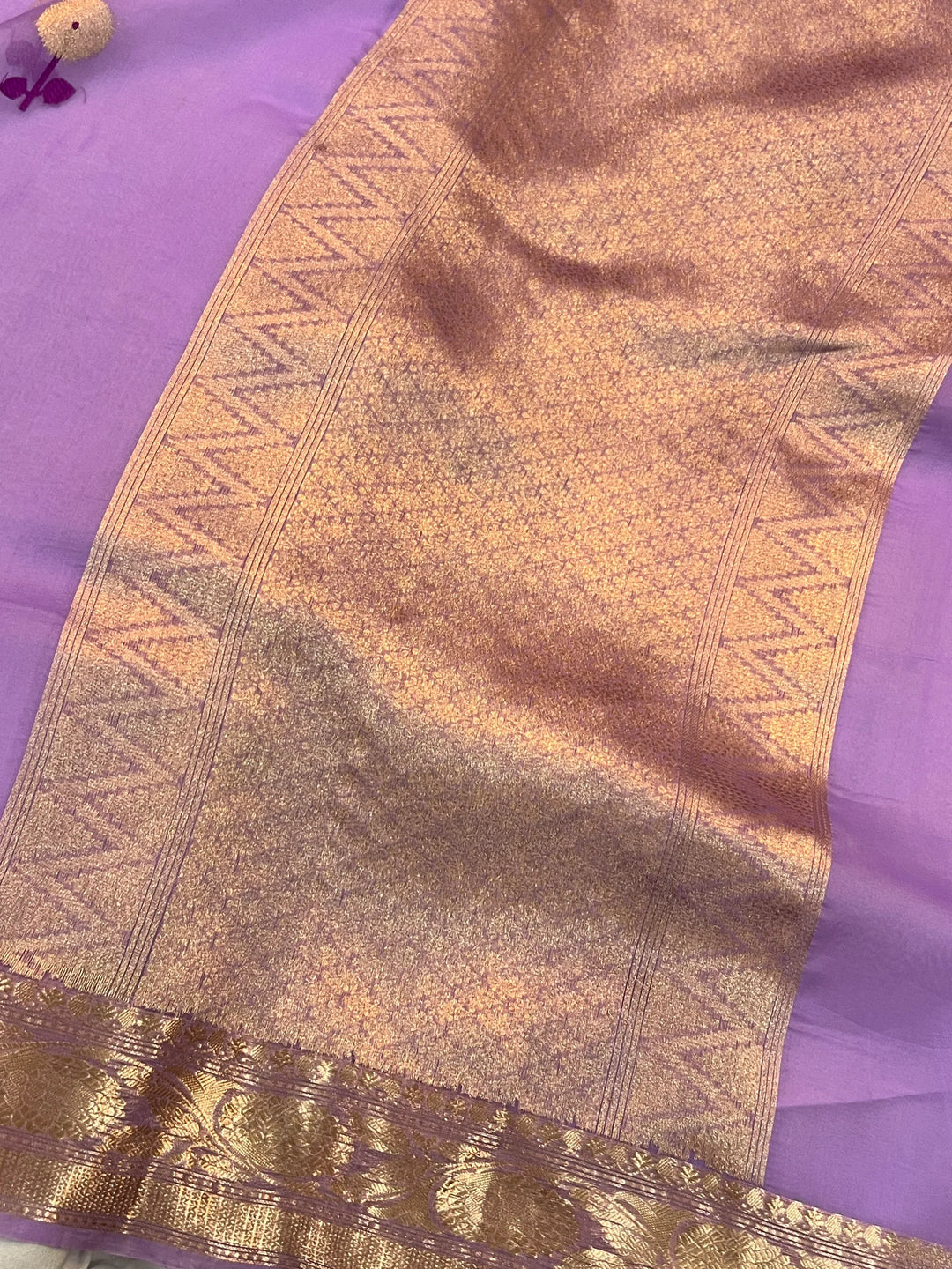 Lavender Pure Kora Silk Handloom Banarasi Saree