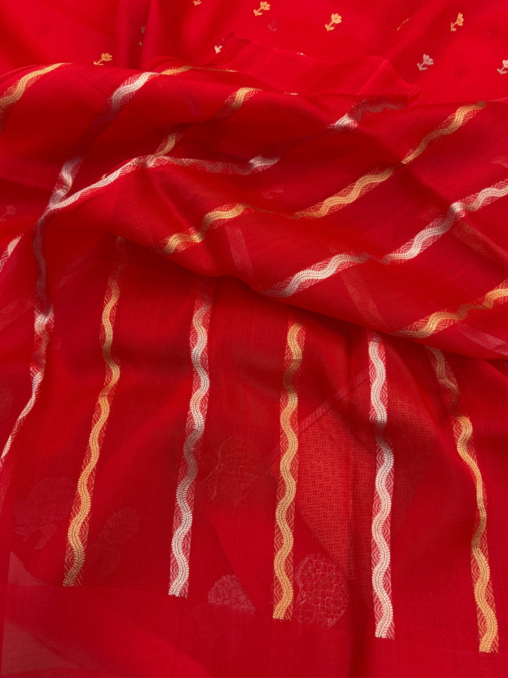 Red Pure Kora Silk Handloom Banarasi Saree