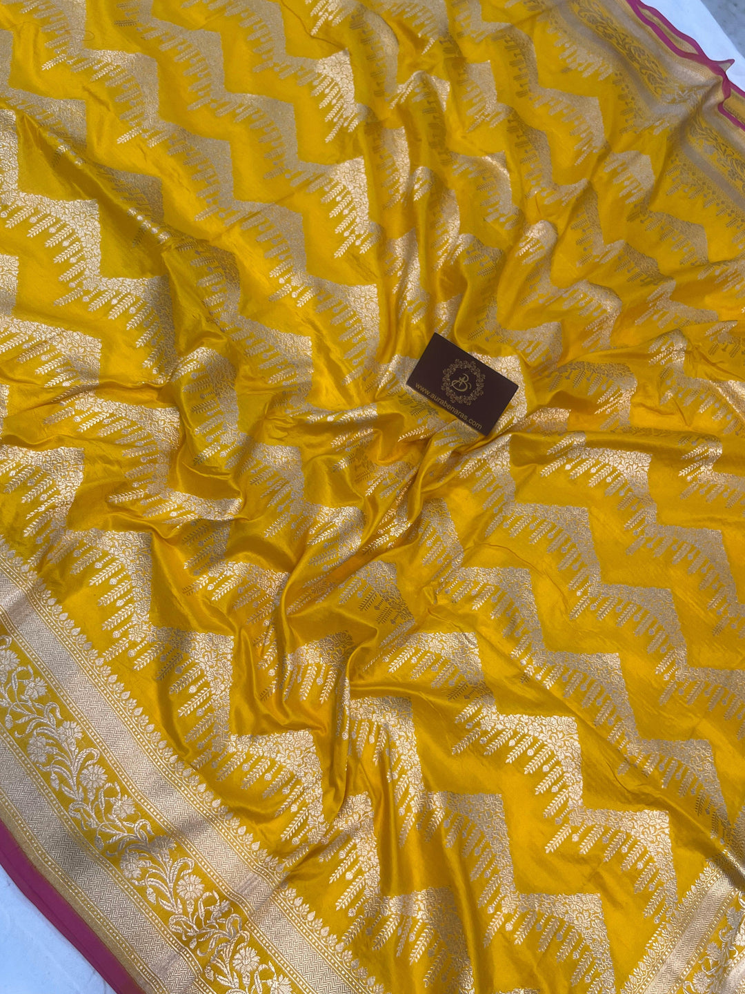 Yellow Pure Banarasi Handloom Katan Silk Saree - Aura Benaras