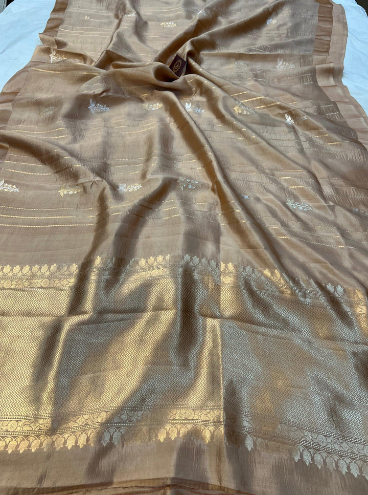 Beige Pure Banarasi Handloom Silk Saree - Aura Benaras