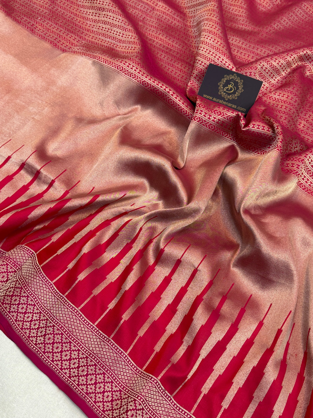 Redish Pink Pure Katan silk Handloom Banarasi Saree