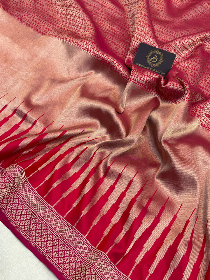 Redish Pink Pure Katan silk Handloom Banarasi Saree