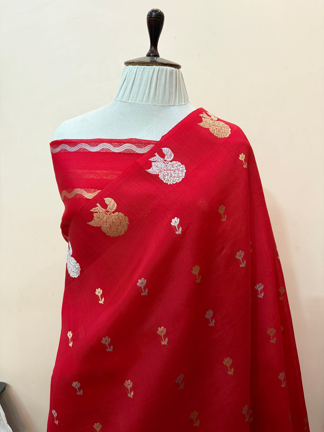 Red Pure Kora Silk Handloom Banarasi Saree