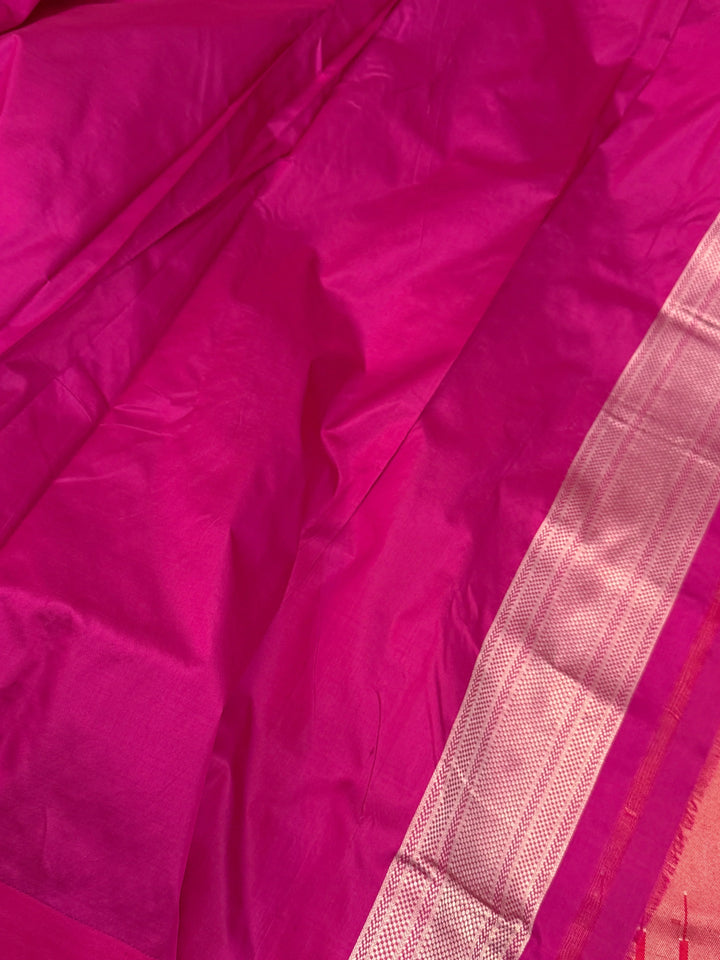 Redish Pink Pure Katan silk Handloom Banarasi Saree