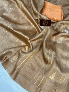 Beige Pure Banarasi Handloom Silk Saree - Aura Benaras
