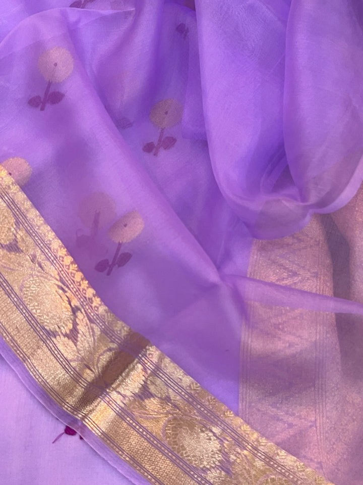 Lavender Pure Kora Silk Handloom Banarasi Saree
