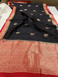 Black Pure Banarasi Handloom Silk Saree - Aura Benaras