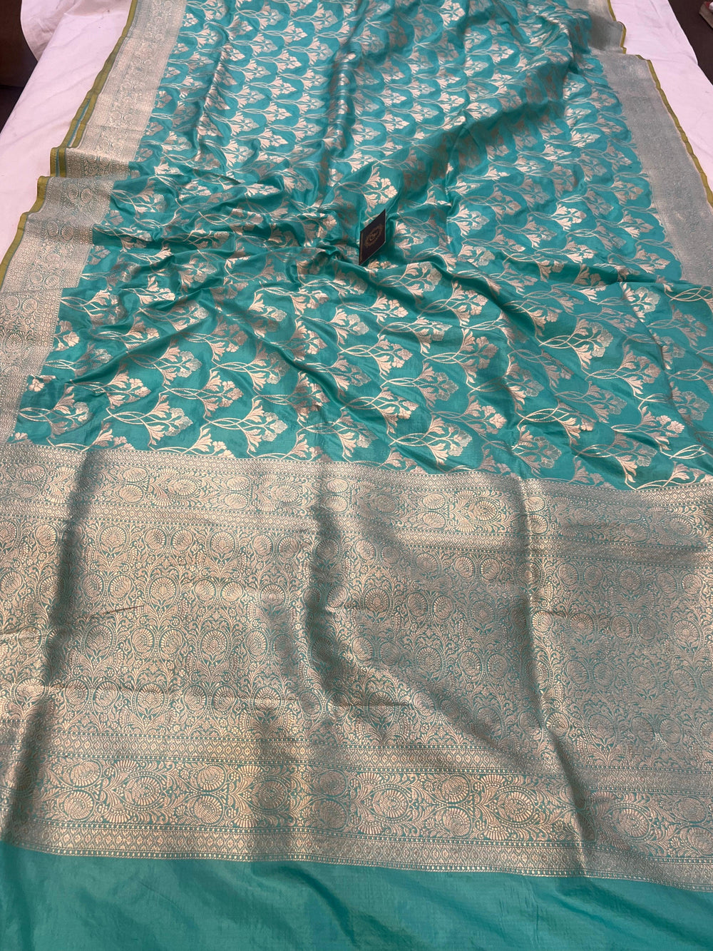 Blue Pure Banarasi Handloom Katan Silk Saree - Aura Benaras