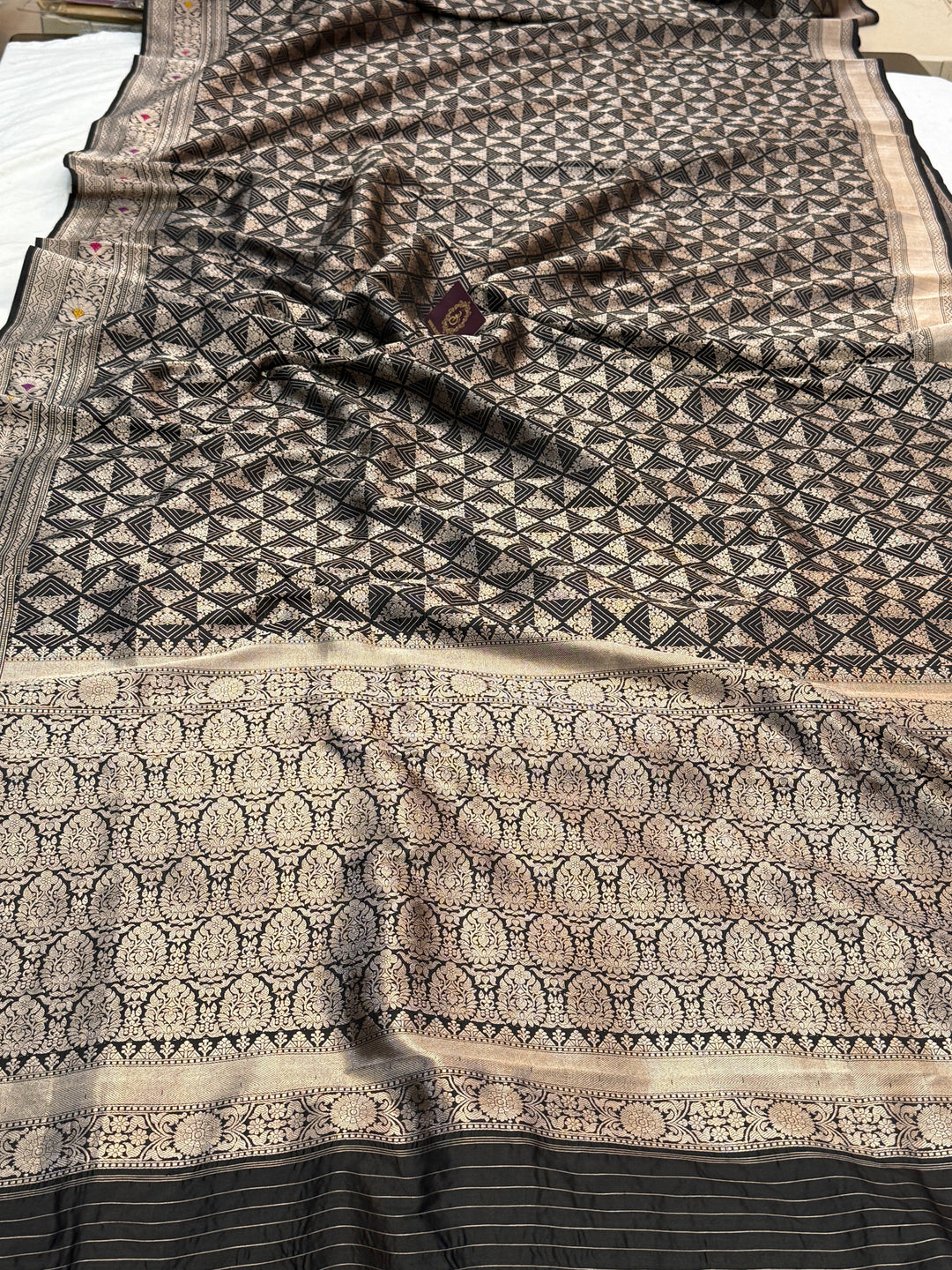 Black Banarasi Handloom Katan Silk Saree