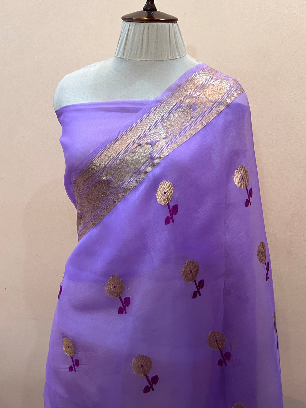 Lavender Pure Kora Silk Handloom Banarasi Saree