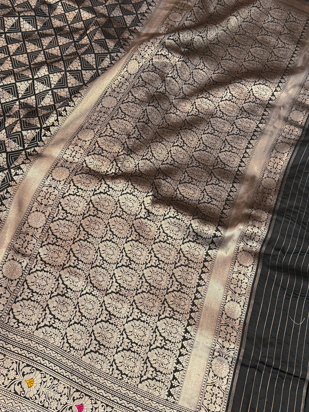 Black Banarasi Handloom Katan Silk Saree