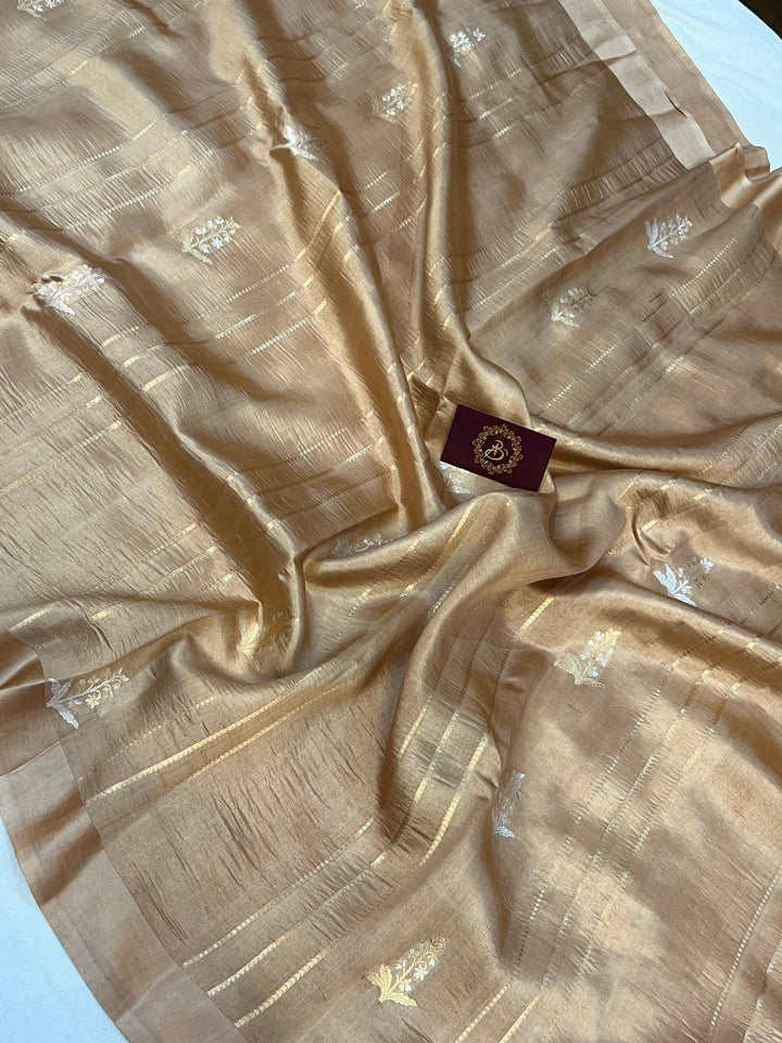 Beige Pure Banarasi Handloom Silk Saree - Aura Benaras