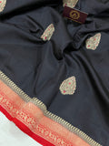 Black Pure Banarasi Handloom Silk Saree - Aura Benaras