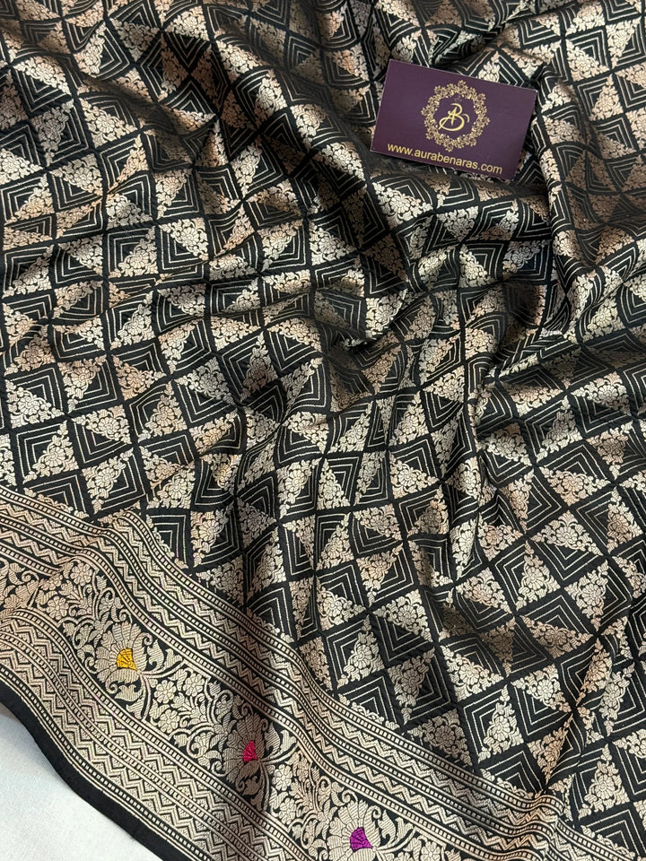 Black Banarasi Handloom Katan Silk Saree
