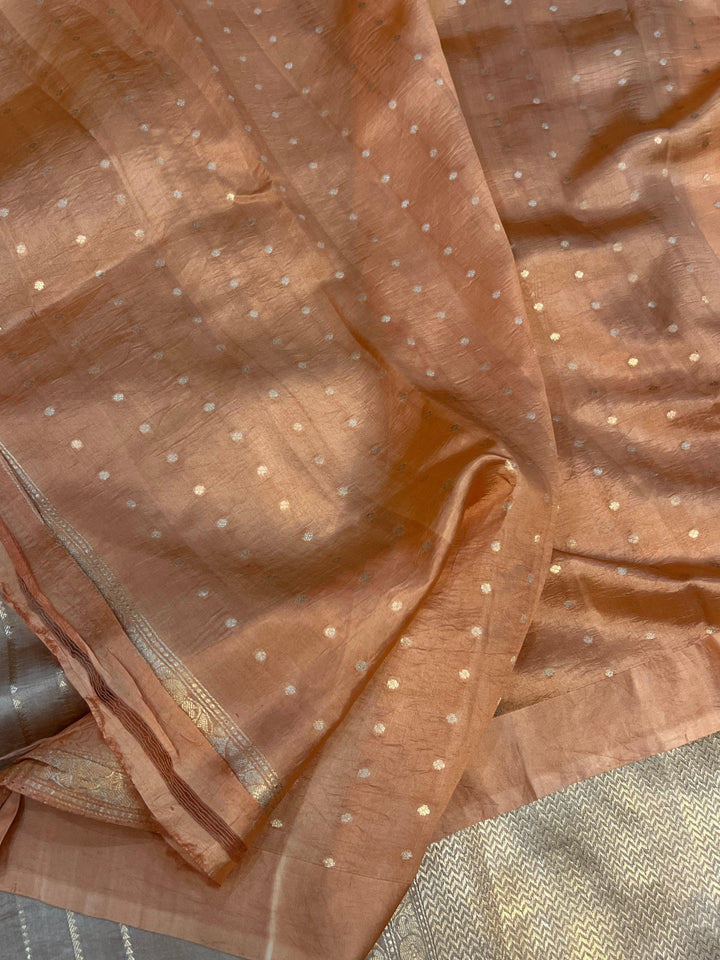 Beige Pure Banarasi Handloom Silk Saree - Aura Benaras