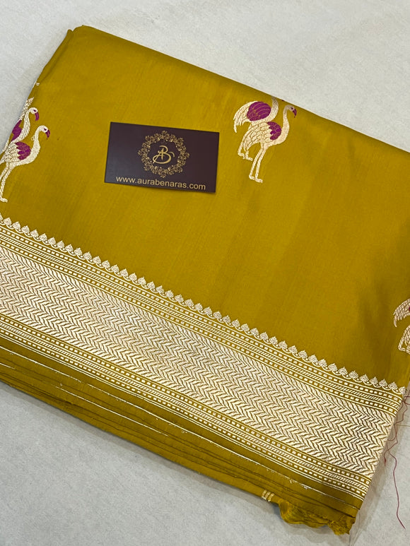 Mustard Yellow Banarasi Handloom Katan Silk Saree - Aura Benaras