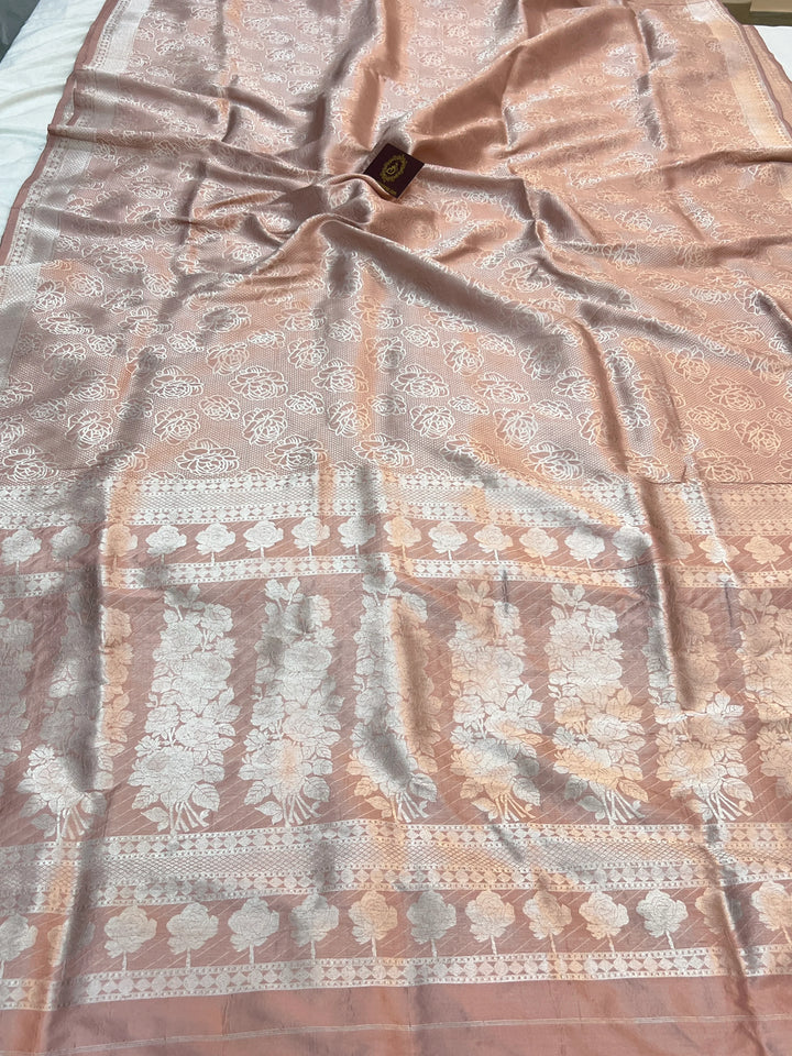 Ivory Pure Katan Silk Banarasi Saree with Floral Brocade Work