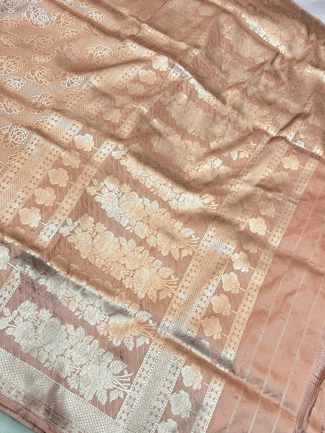Ivory Pure Katan Silk Banarasi Saree with Floral Brocade Work