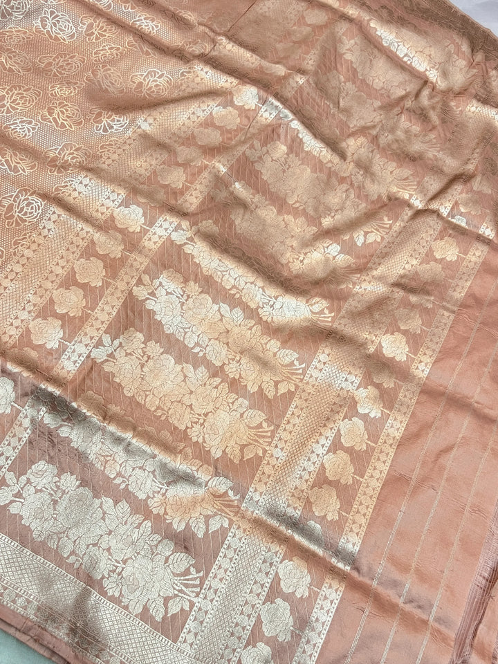 Ivory Pure Katan Silk Banarasi Saree with Floral Brocade Work