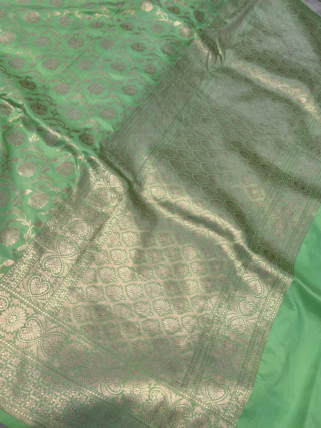 Green Pure Banarasi Handloom Katan Silk Saree - Aura Benaras