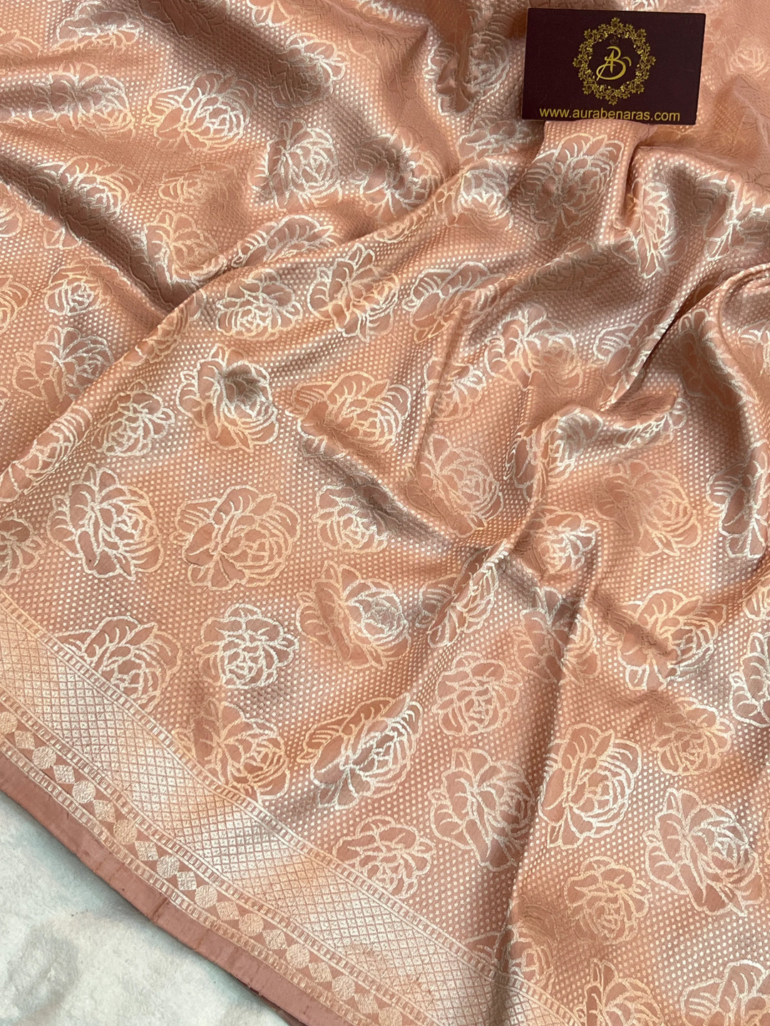 Ivory Pure Katan Silk Banarasi Saree with Floral Brocade Work