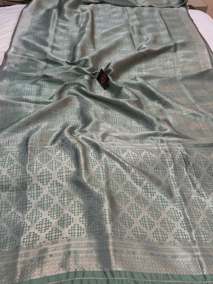 Sage blue Pure Katan silk Handloom Banarasi Saree