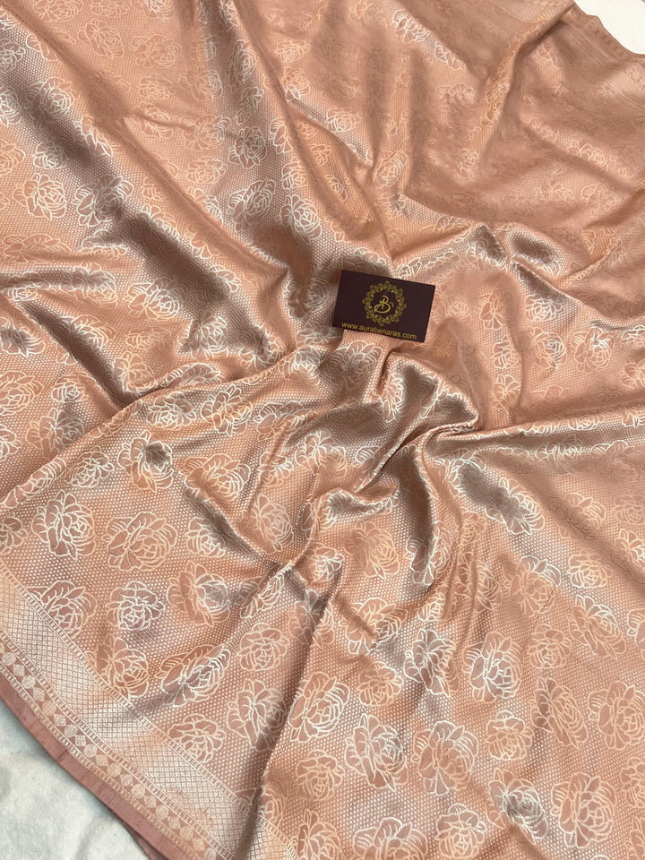 Ivory Pure Katan Silk Banarasi Saree with Floral Brocade Work