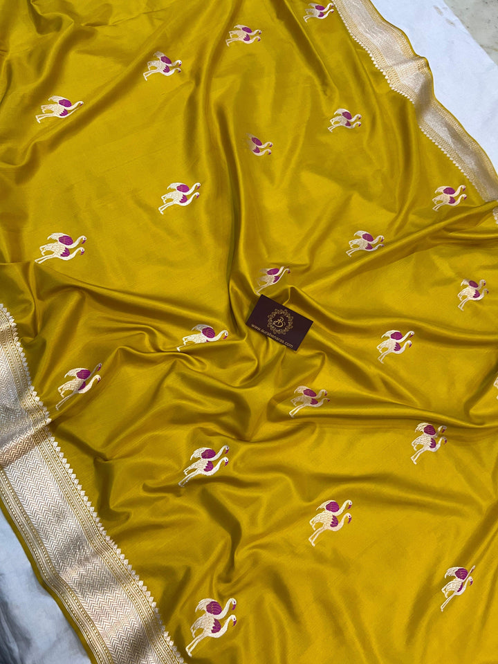 Mustard Yellow Banarasi Handloom Katan Silk Saree - Aura Benaras
