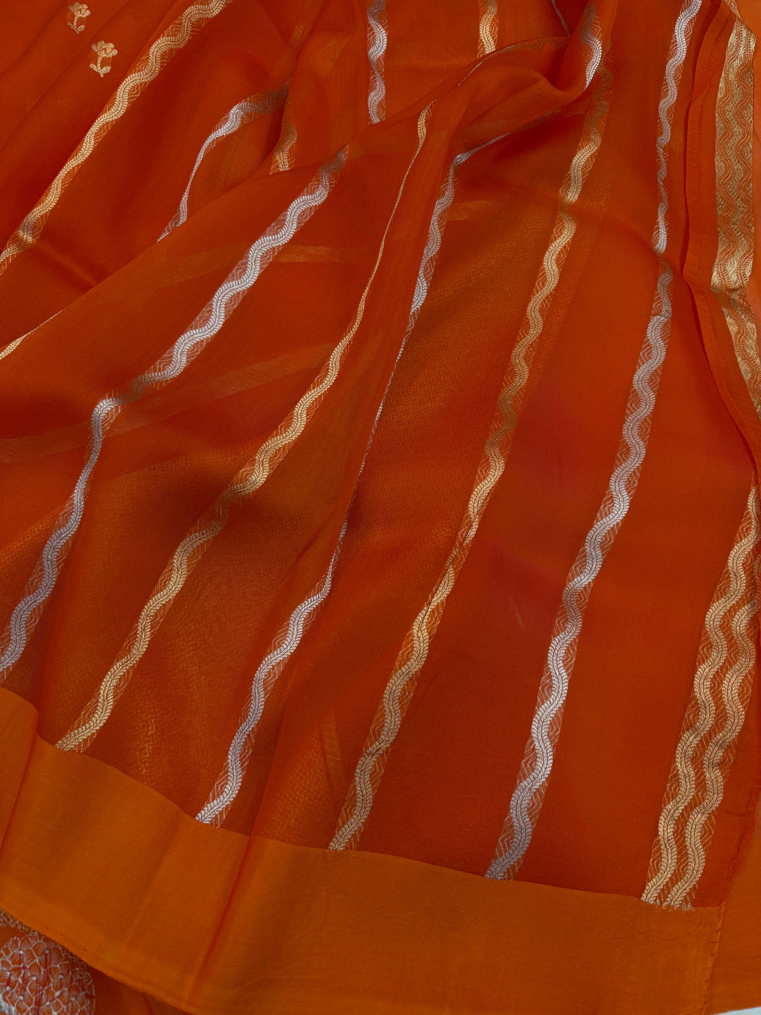 Orange Pure Kora Silk Handloom Banarasi Saree