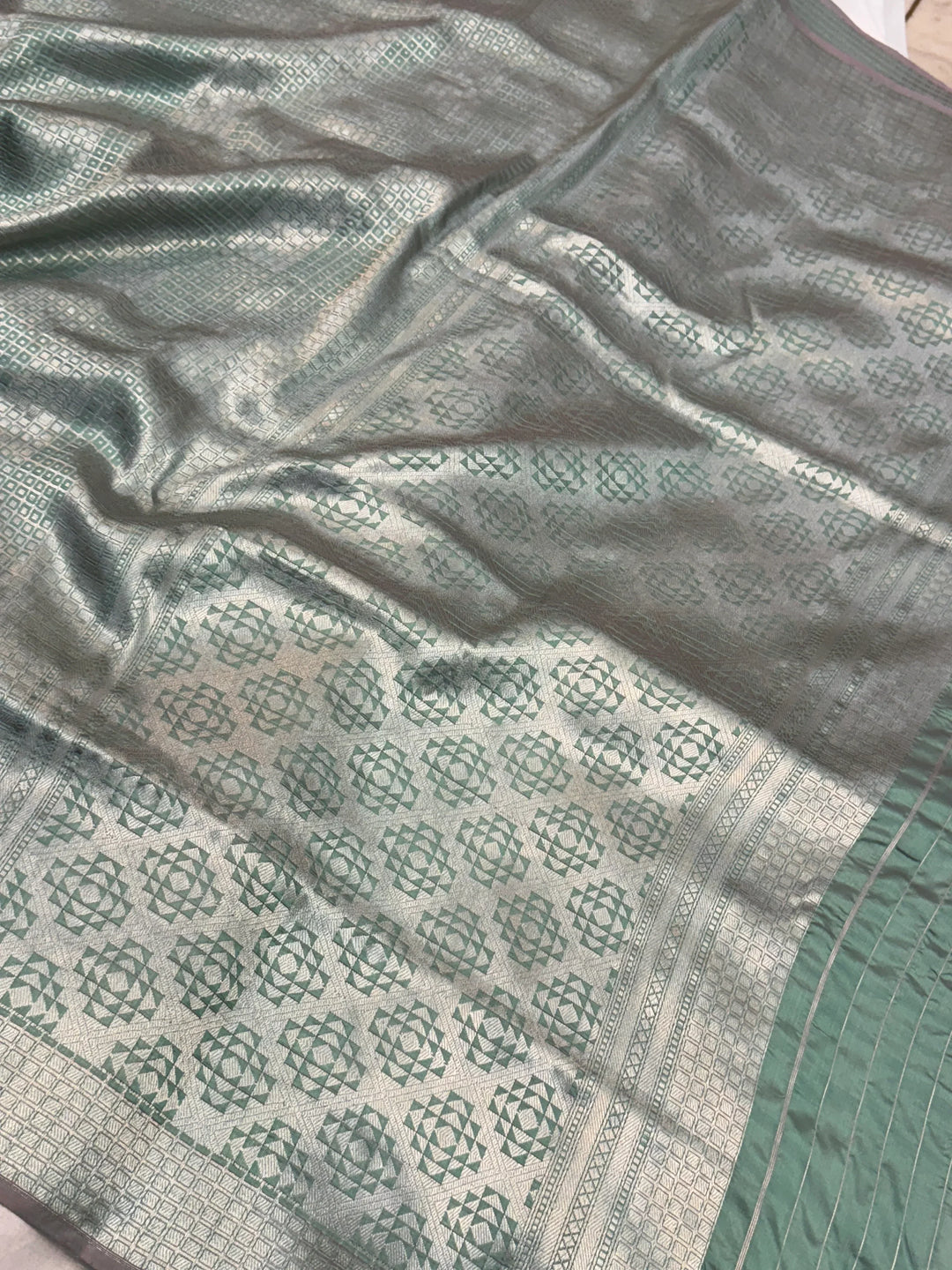 Sage blue Pure Katan silk Handloom Banarasi Saree