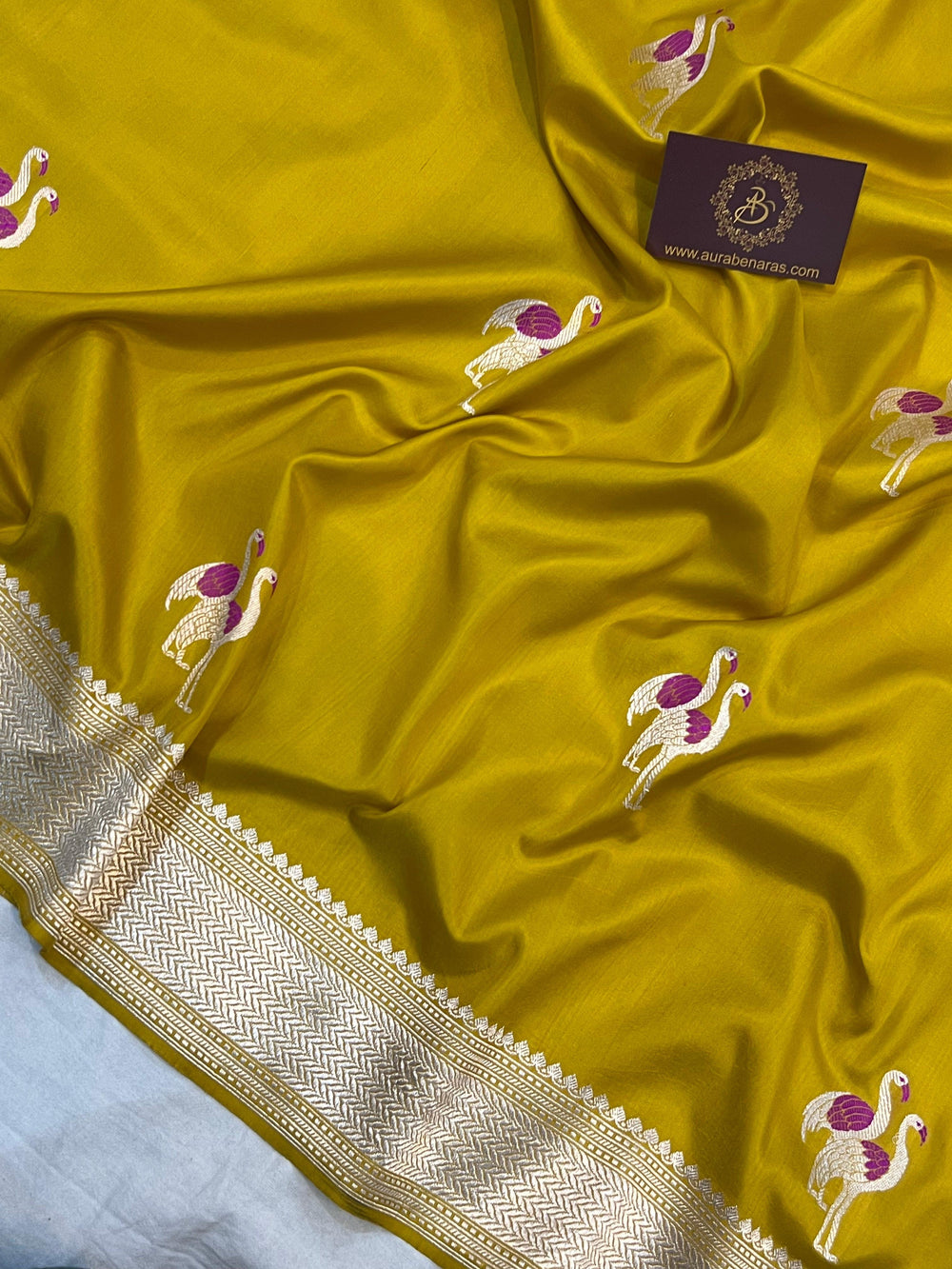 Mustard Yellow Banarasi Handloom Katan Silk Saree - Aura Benaras