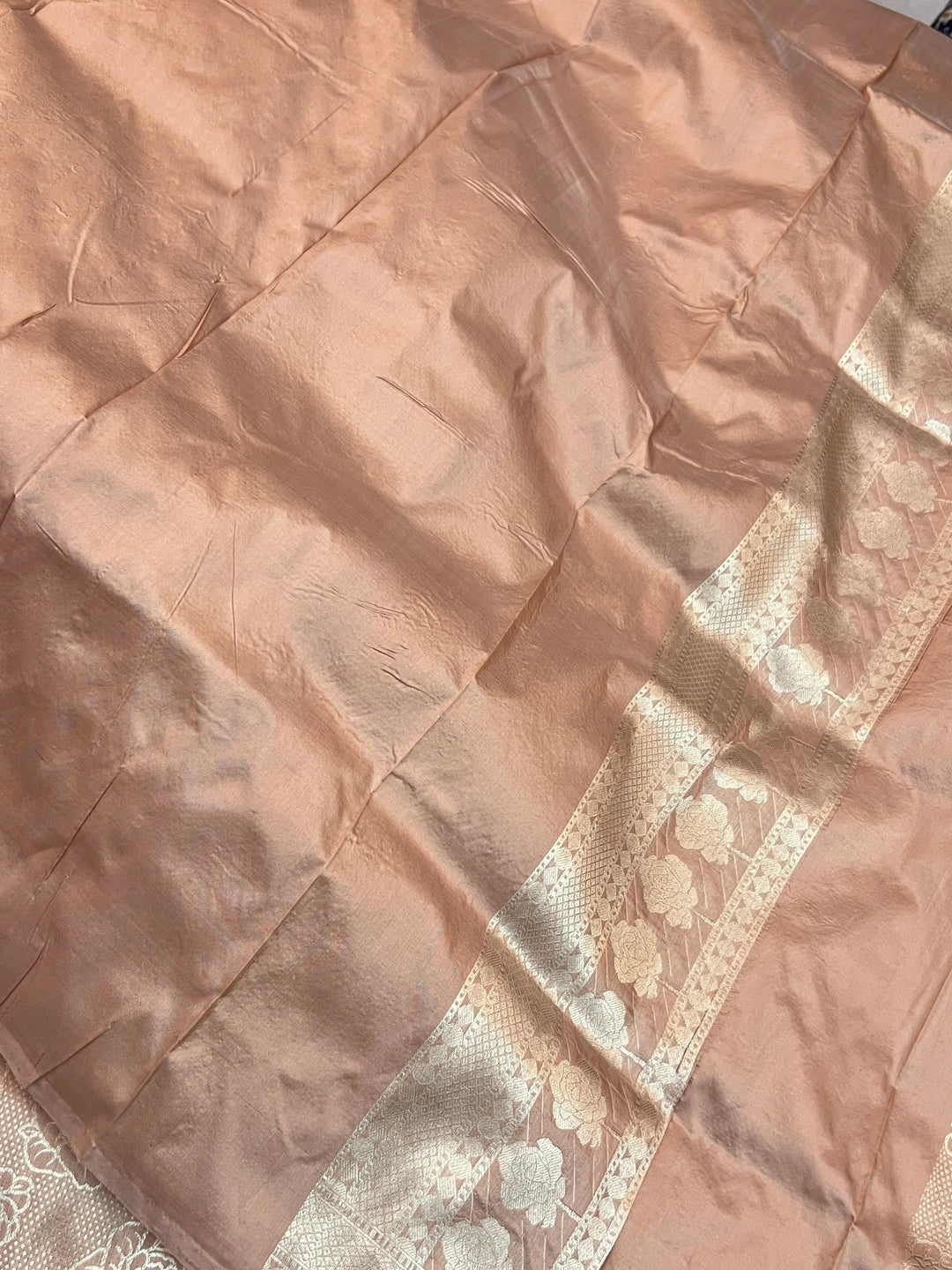 Ivory Pure Katan Silk Banarasi Saree with Floral Brocade Work