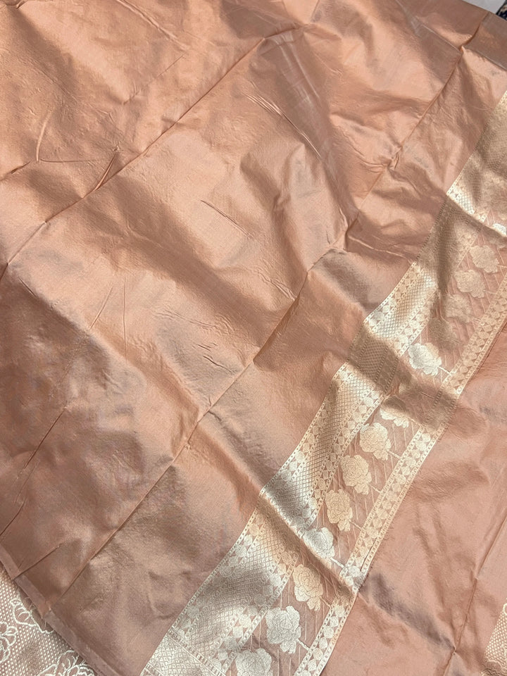 Ivory Pure Katan Silk Banarasi Saree with Floral Brocade Work