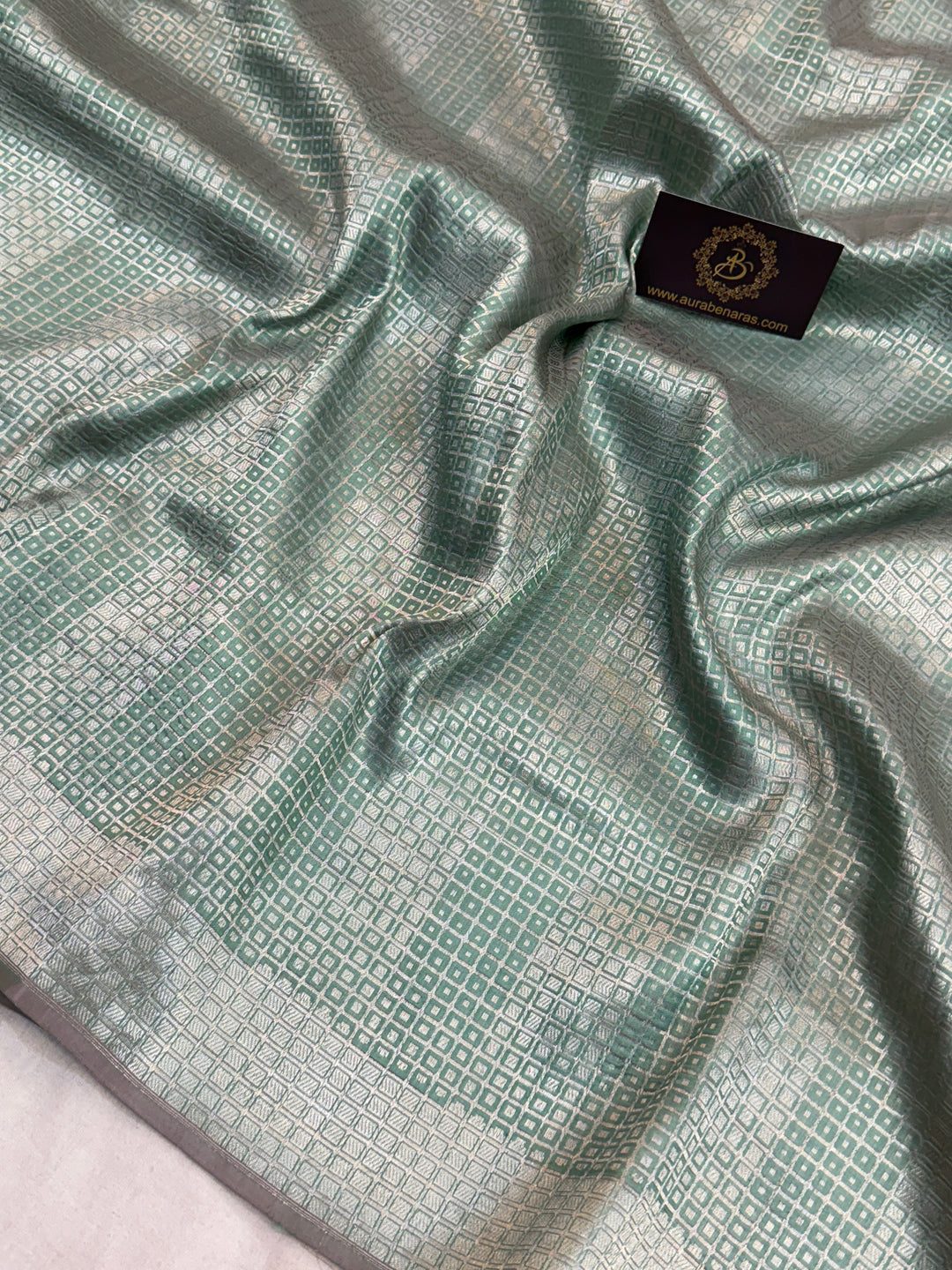 Sage blue Pure Katan silk Handloom Banarasi Saree