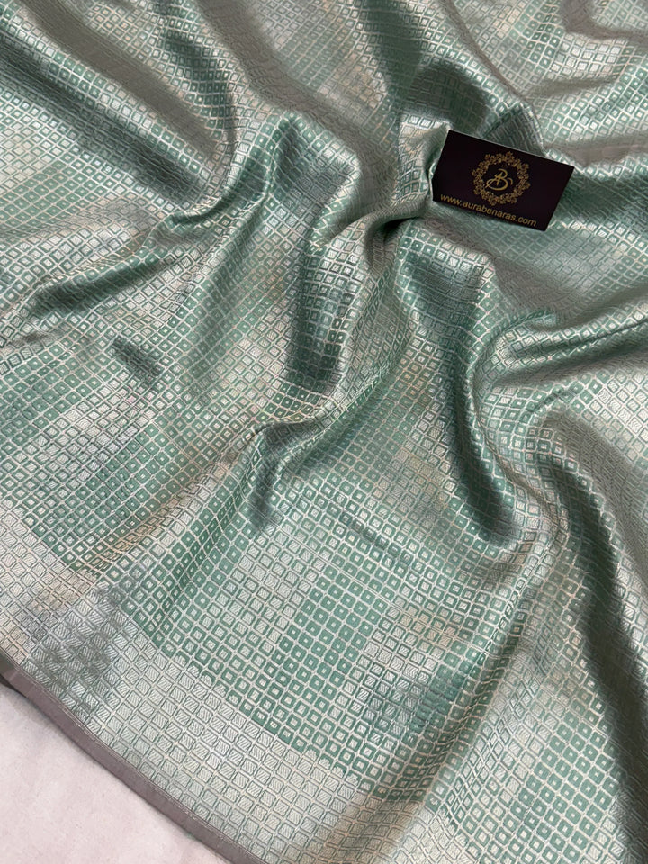 Sage blue Pure Katan silk Handloom Banarasi Saree