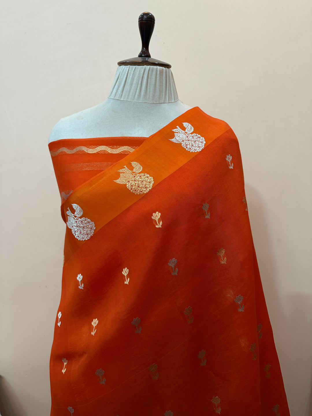Orange Pure Kora Silk Handloom Banarasi Saree